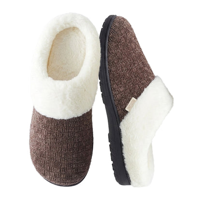 Roxoni Women’s Woven Knit Fleece Clog Slippers, Cozy Plush Faux Fur Lined Memory Foam House Shoes