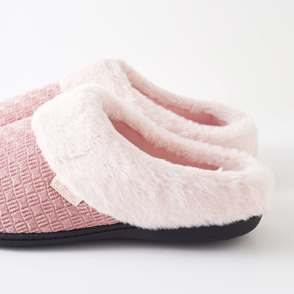 Roxoni Women’s Woven Knit Fleece Clog Slippers, Cozy Plush Faux Fur Lined Memory Foam House Shoes