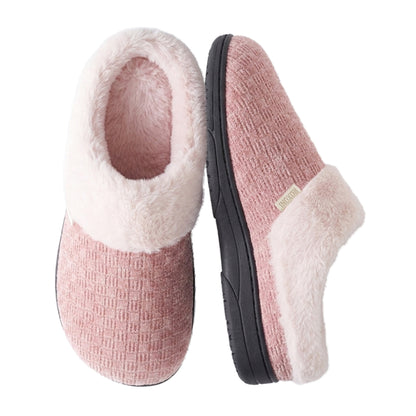 Roxoni Women’s Woven Knit Fleece Clog Slippers, Cozy Plush Faux Fur Lined Memory Foam House Shoes