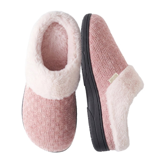 Roxoni Women’s Woven Knit Fleece Clog Slippers, Cozy Plush Faux Fur Lined Memory Foam House Shoes