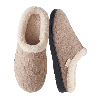 Roxoni Women’s Woven Knit Fleece Clog Slippers, Cozy Plush Faux Fur Lined Memory Foam House Shoes