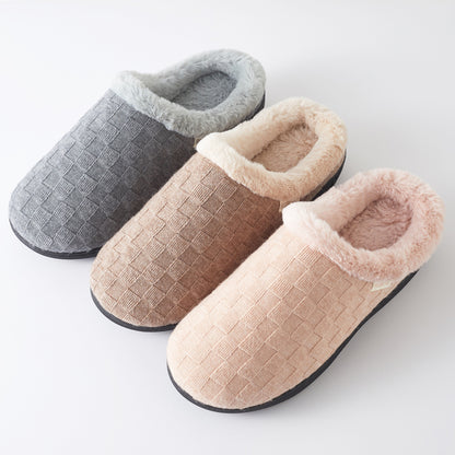 Roxoni Women’s Woven Knit Fleece Clog Slippers, Cozy Plush Faux Fur Lined Memory Foam House Shoes