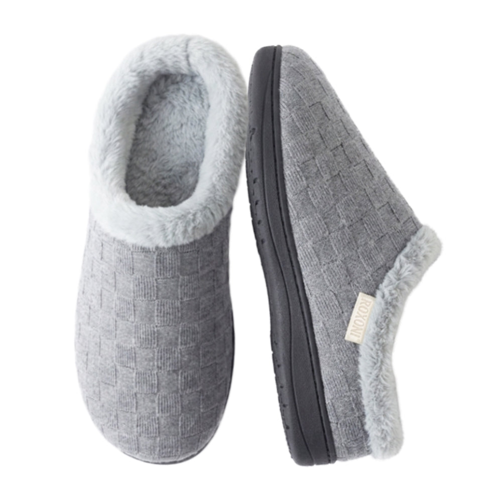 Roxoni Women’s Woven Knit Fleece Clog Slippers, Cozy Plush Faux Fur Lined Memory Foam House Shoes