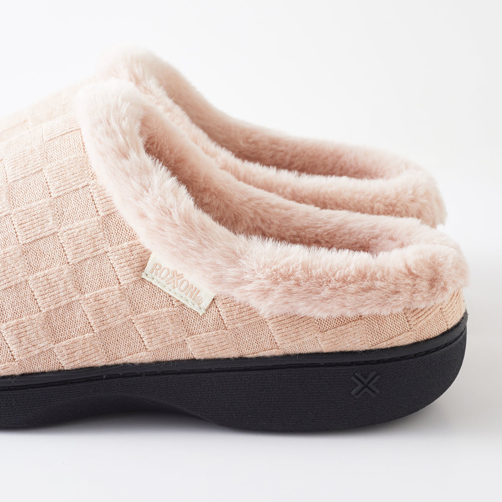 Roxoni Women’s Woven Knit Fleece Clog Slippers, Cozy Plush Faux Fur Lined Memory Foam House Shoes