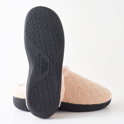 Roxoni Women’s Woven Knit Fleece Clog Slippers, Cozy Plush Faux Fur Lined Memory Foam House Shoes