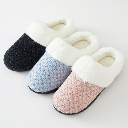 Women's Knit Memory Foam Clog Slippers – Plush Faux Fur Collar Indoor/Outdoor House Shoes