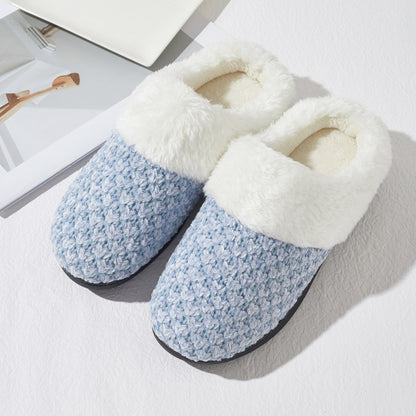 Women's Knit Memory Foam Clog Slippers – Plush Faux Fur Collar Indoor/Outdoor House Shoes