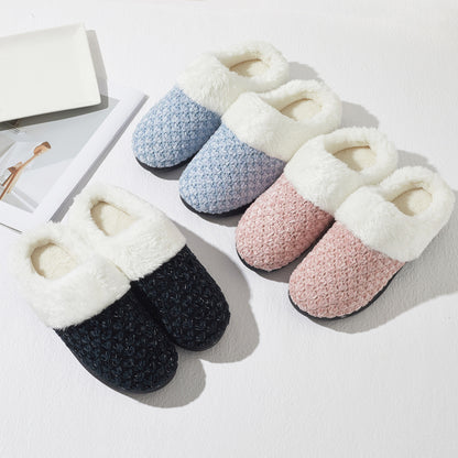 Women's Knit Memory Foam Clog Slippers – Plush Faux Fur Collar Indoor/Outdoor House Shoes
