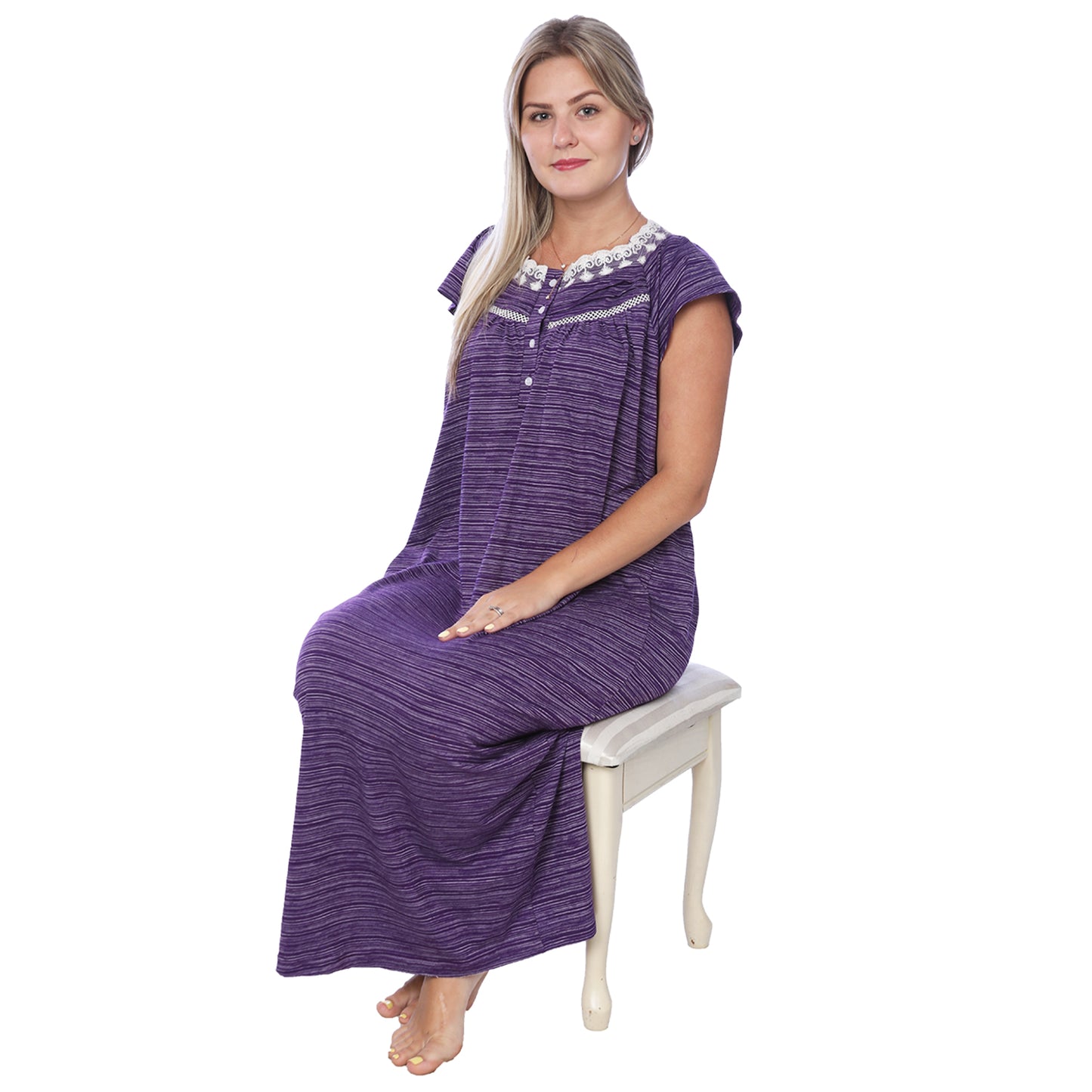 Women Isadora Jersey Long Nightgown Short Sleeves Elegant Loose Dress