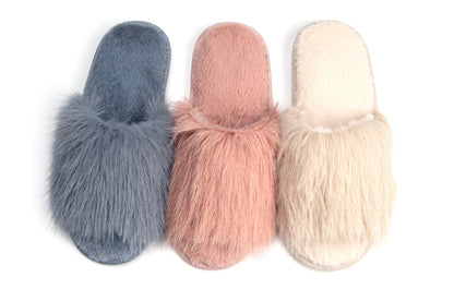 Cozy Chic Fuzzy Slippers for Women - Fizzy Hair Top with Faux Fur Body, Comfortable & Relaxing