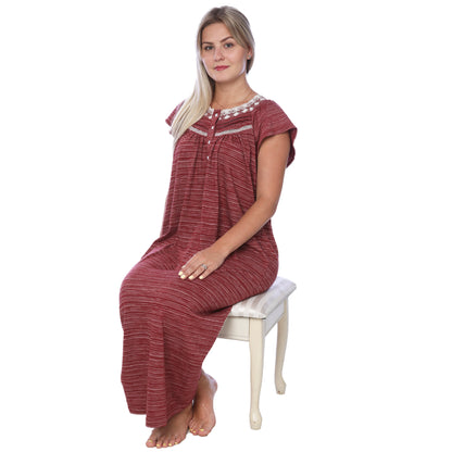 Women Isadora Jersey Long Nightgown Short Sleeves Elegant Loose Dress