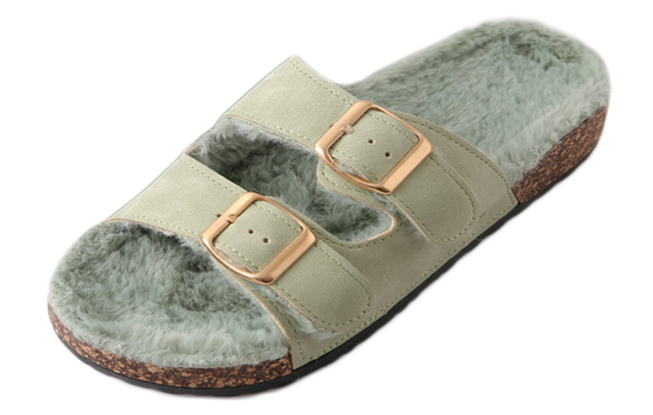 Women's Roxoni Open Toe Feather Slipper with Adjustable Double Buckle Cozy Cork Slide Sandal