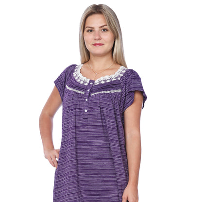 Women Isadora Jersey Long Nightgown Short Sleeves Elegant Loose Dress