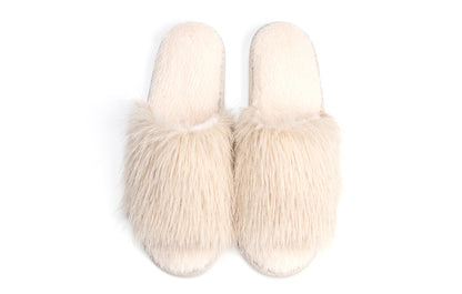 Cozy Chic Fuzzy Slippers for Women - Fizzy Hair Top with Faux Fur Body, Comfortable & Relaxing