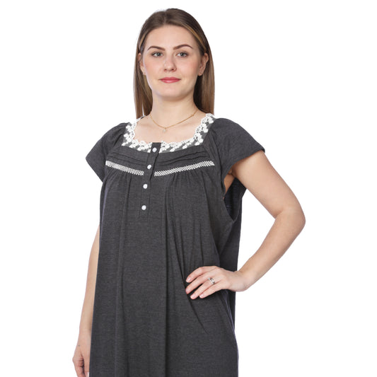 Women Isadora Jersey Long Nightgown Short Sleeves Elegant Loose Dress