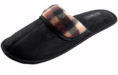 Roxoni Men's Soft Slipper With Plaid Trim Outdoor/Indoor