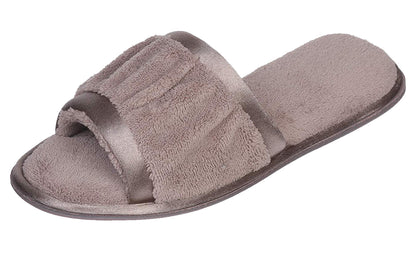 Roxoni Women's Open Toe Slide Slipper ; Ideal Terry Cloth House Shoe for Indoor and Outdoor