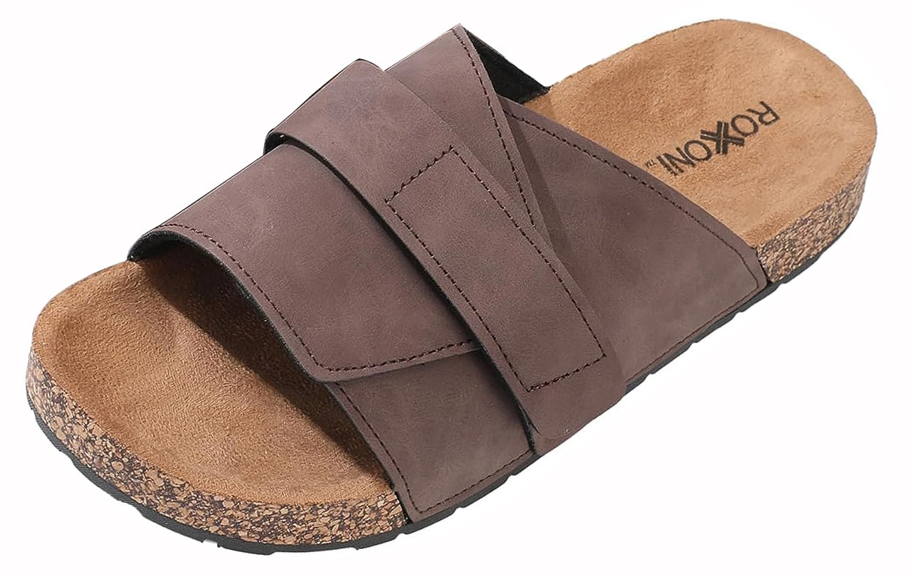 Roxoni Men's Dual Velco Straps Suede Covered Moulded Faux Cork Midsole