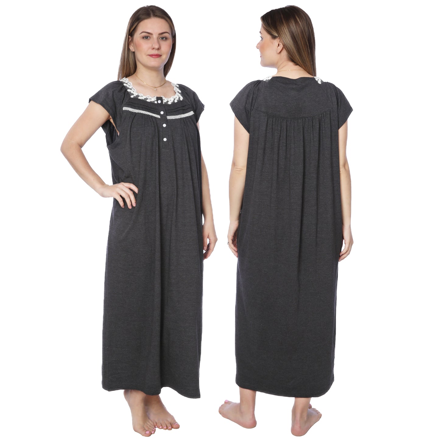 Women Isadora Jersey Long Nightgown Short Sleeves Elegant Loose Dress
