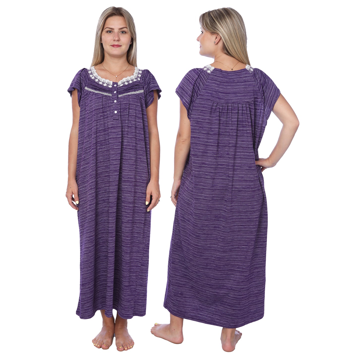 Women Isadora Jersey Long Nightgown Short Sleeves Elegant Loose Dress