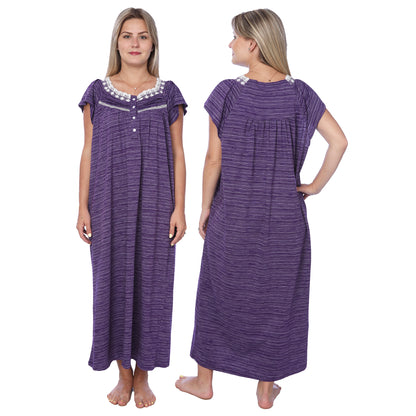 Women Isadora Jersey Long Nightgown Short Sleeves Elegant Loose Dress