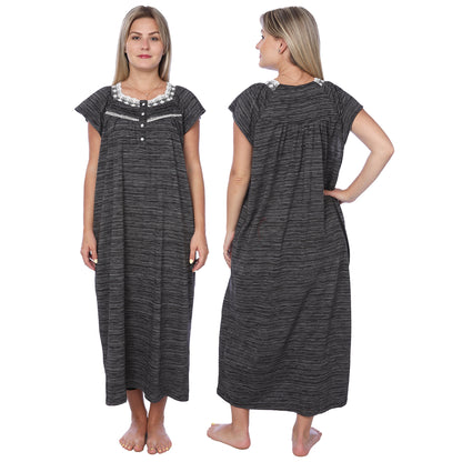 Women Isadora Jersey Long Nightgown Short Sleeves Elegant Loose Dress
