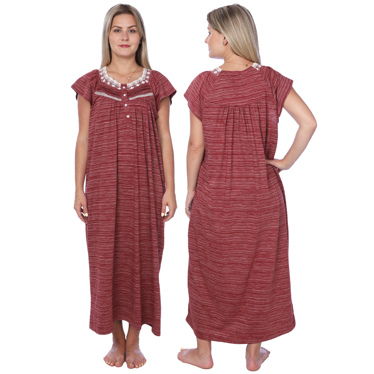 Women Isadora Jersey Long Nightgown Short Sleeves Elegant Loose Dress