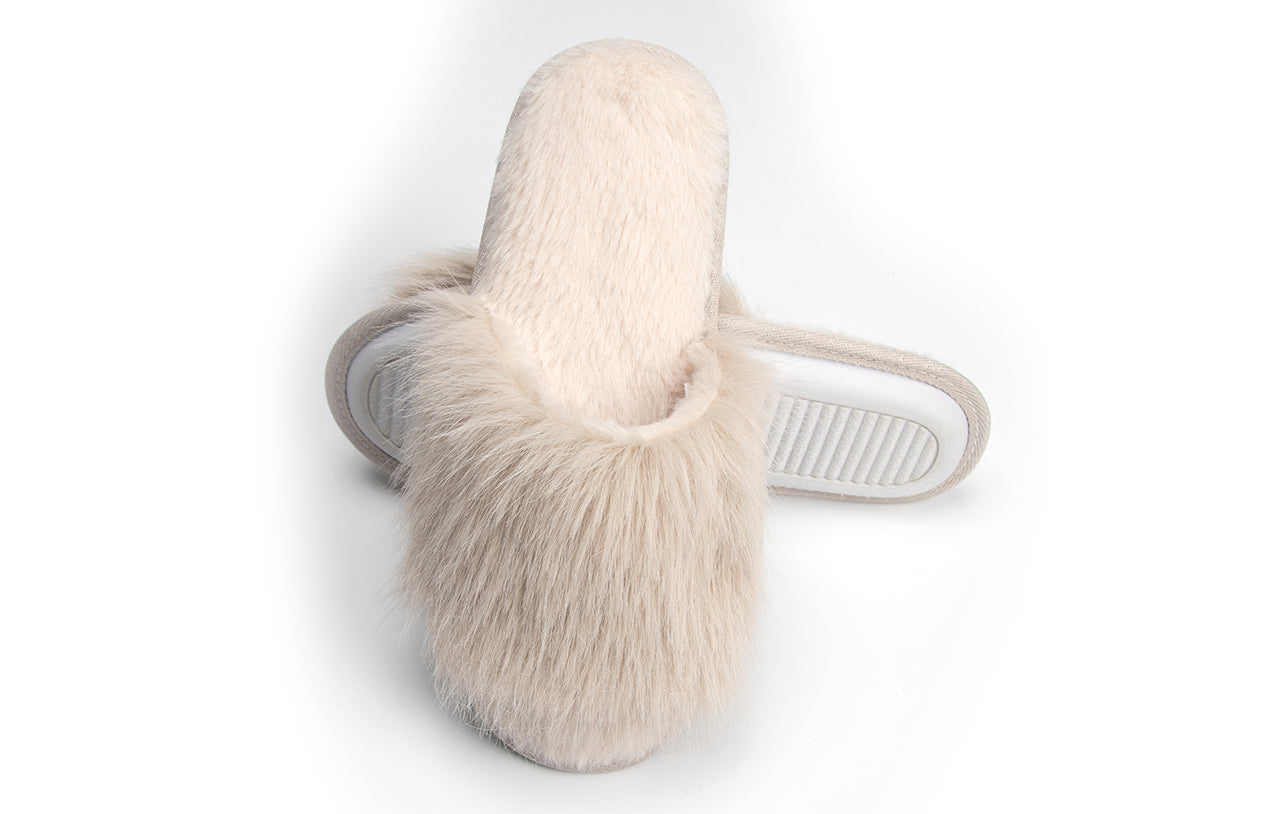 Cozy Chic Fuzzy Slippers for Women - Fizzy Hair Top with Faux Fur Body, Comfortable & Relaxing