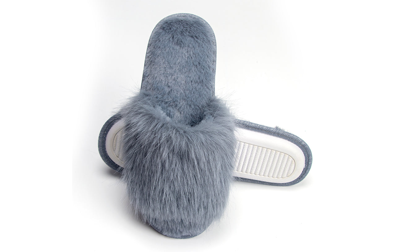 Cozy Chic Fuzzy Slippers for Women - Fizzy Hair Top with Faux Fur Body, Comfortable & Relaxing