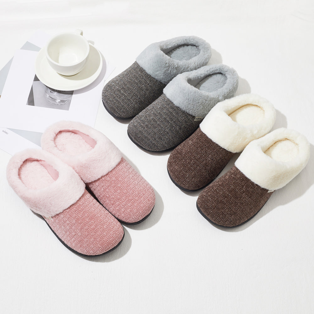 Roxoni Women’s Woven Knit Fleece Clog Slippers, Cozy Plush Faux Fur Lined Memory Foam House Shoes