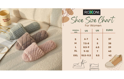 Roxoni Women Soft Comfy Patterned Fluffy Plush Slip On House Slipper