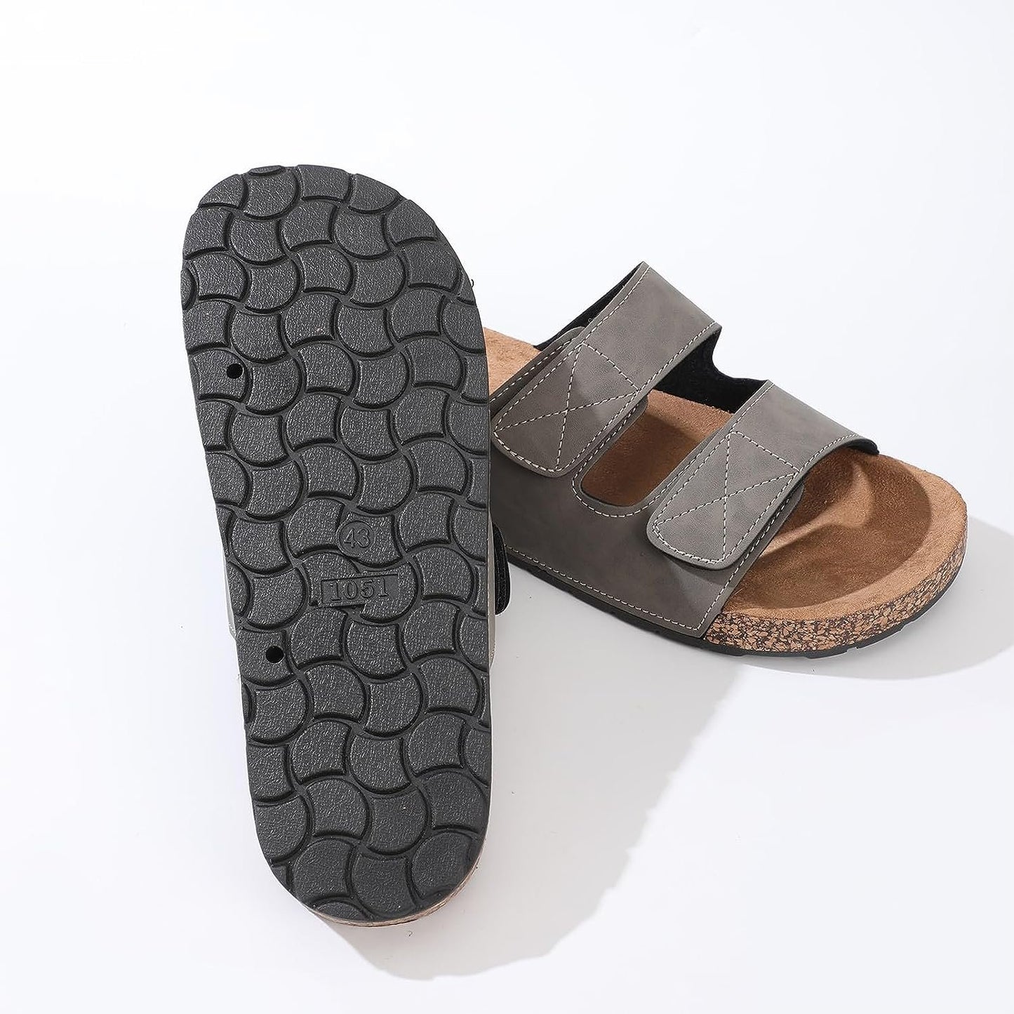 Roxoni Men's Dual Velco Straps Suede Covered Moulded Faux Cork Midsole Eva Rubber Sole