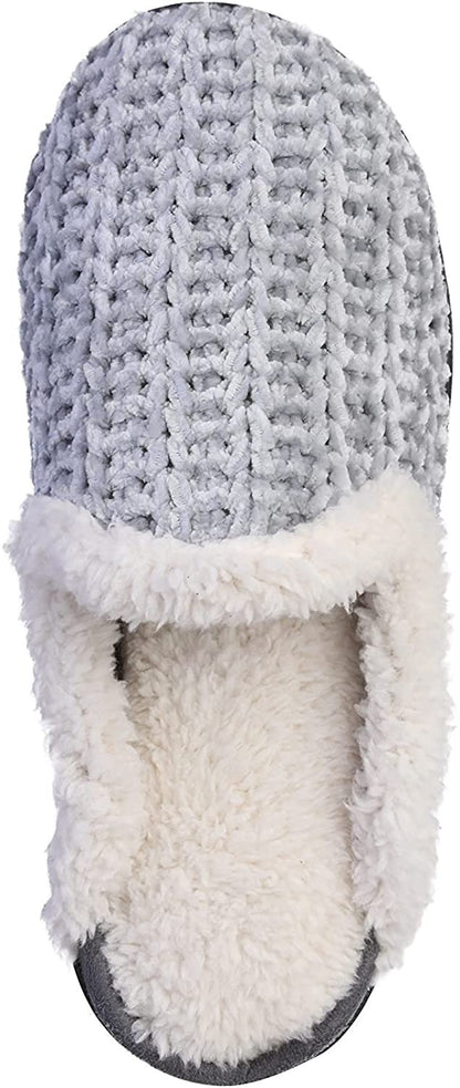 Roxoni Memory Foam Slippers for Women - Fuzzy Cozy Indoor/Outdoor Slides - Fluffy Slip On Shoes Womens House Slippers with Plush Heels and Anti-Skid Rubber Sole