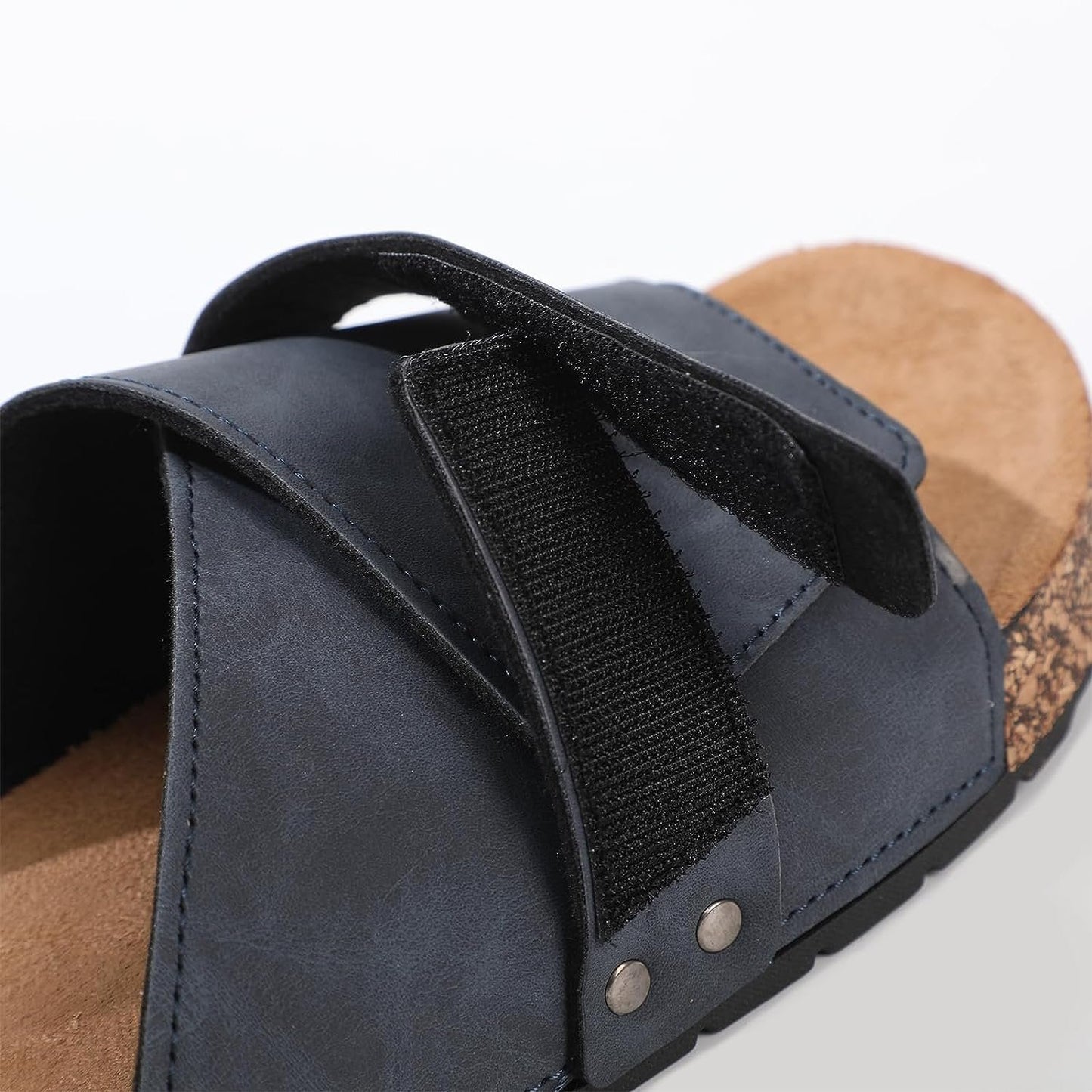 Stylish Flat Sandals for Men - Adjustable Strap, Suede Covered, Molded Faux Cork Midsole, EVA Rubber Sole