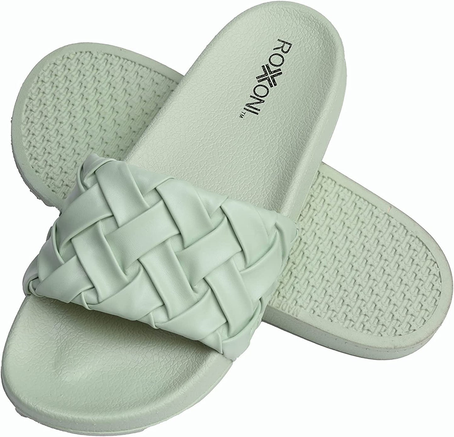 Roxoni Faux Leather Slides – Trendy Slides for Women – Superior Comfort & Unmatched Luxury – Stylish Braided Strap Pattern – Durable Faux Leather – Classic Colors Beige