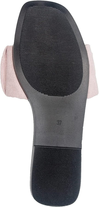 Women’s Ruched Fabric Slide Sandals Open Toe Flat Sandals with Heel Cushion