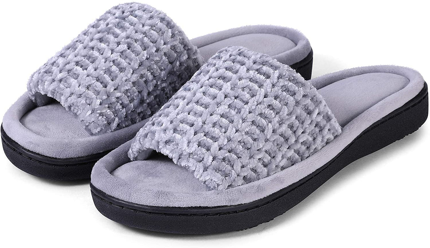 Roxoni Women's Soft Open Toe Slide Slippers, Indoor Outdoor Rubber Sole