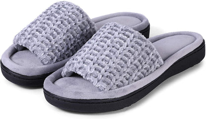 Roxoni Women's Soft Open Toe Slide Slippers, Indoor Outdoor Rubber Sole