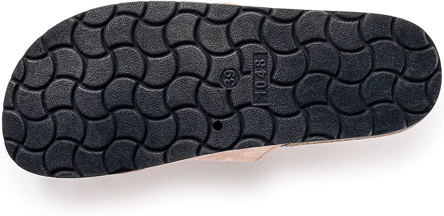 Roxoni Women Comfort Sandals Double Buckle Adjustable EVA Flat Slides Footbed Suede with Arch Support Non-Slip
