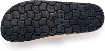Roxoni Women Comfort Sandals Double Buckle Adjustable EVA Flat Slides Footbed Suede with Arch Support Non-Slip
