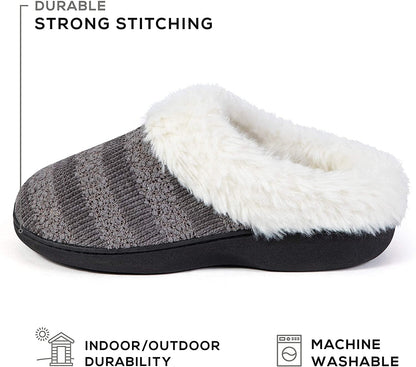 Roxoni Women’s Cozy Memory Foam Slippers, Fuzzy Warm Faux Fur, Indoor Outdoor Rubber Sole Beige