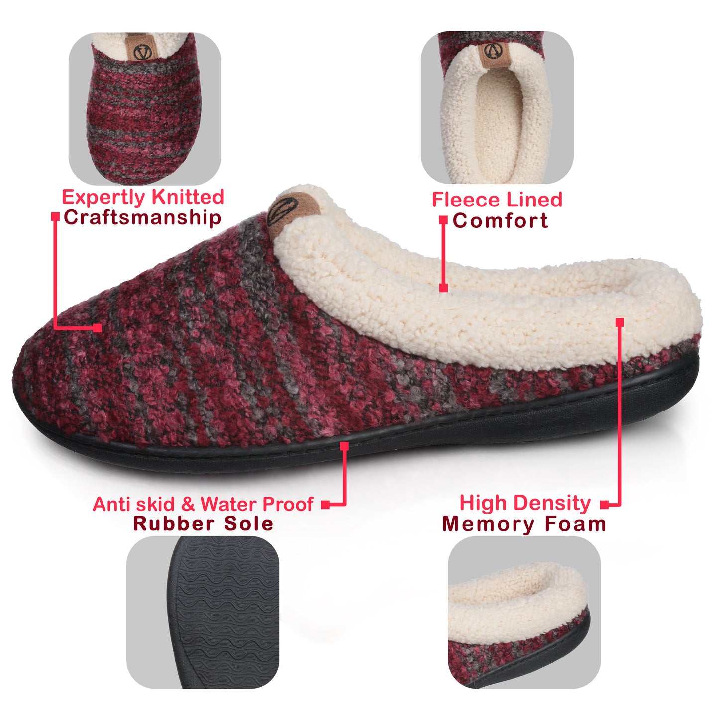 Roxoni Womens Knitted Fleece Lined Clog Slippers Warm House Shoe