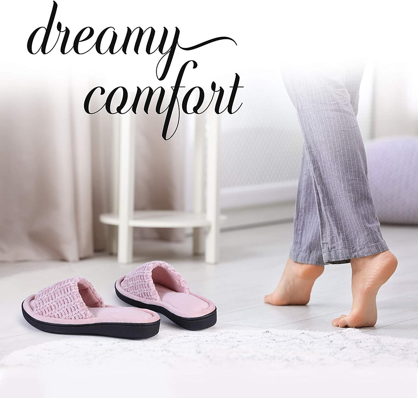 Roxoni Women's Soft Open Toe Slide Slippers, Indoor Outdoor Rubber Sole