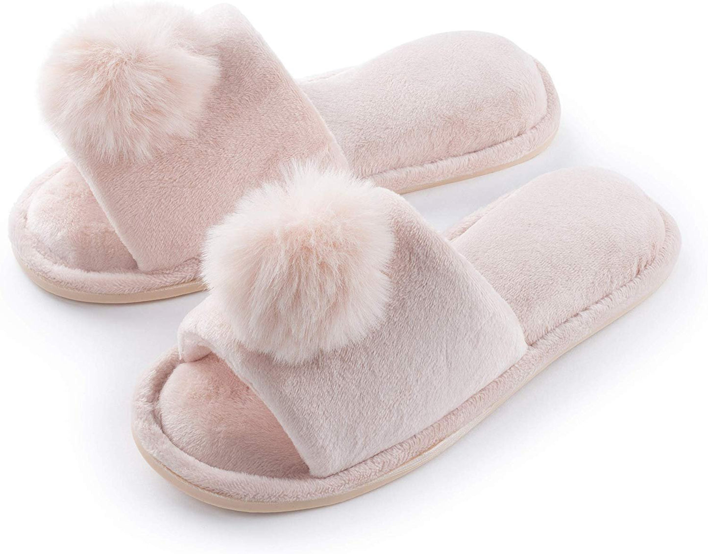 Pupeez Girl's Slipper Lovely Velvet Pom-pom Open Toe Kids House Slides