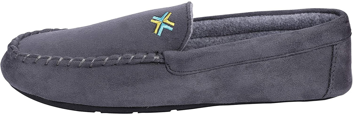 Roxoni Mens Slippers, Suede Moccasin Slipper with Memory Foam