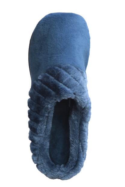 Roxoni Women’s Velour Slippers Memory Foam Clog Quilted Faux Fur Collar