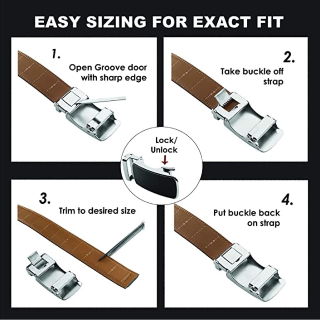 ROXONI Men's Ultra Soft Genuine Leather Ratchet Dress Belt with Automatic Buckle, Enclosed in an Elegant Gift Box - 2 Pack