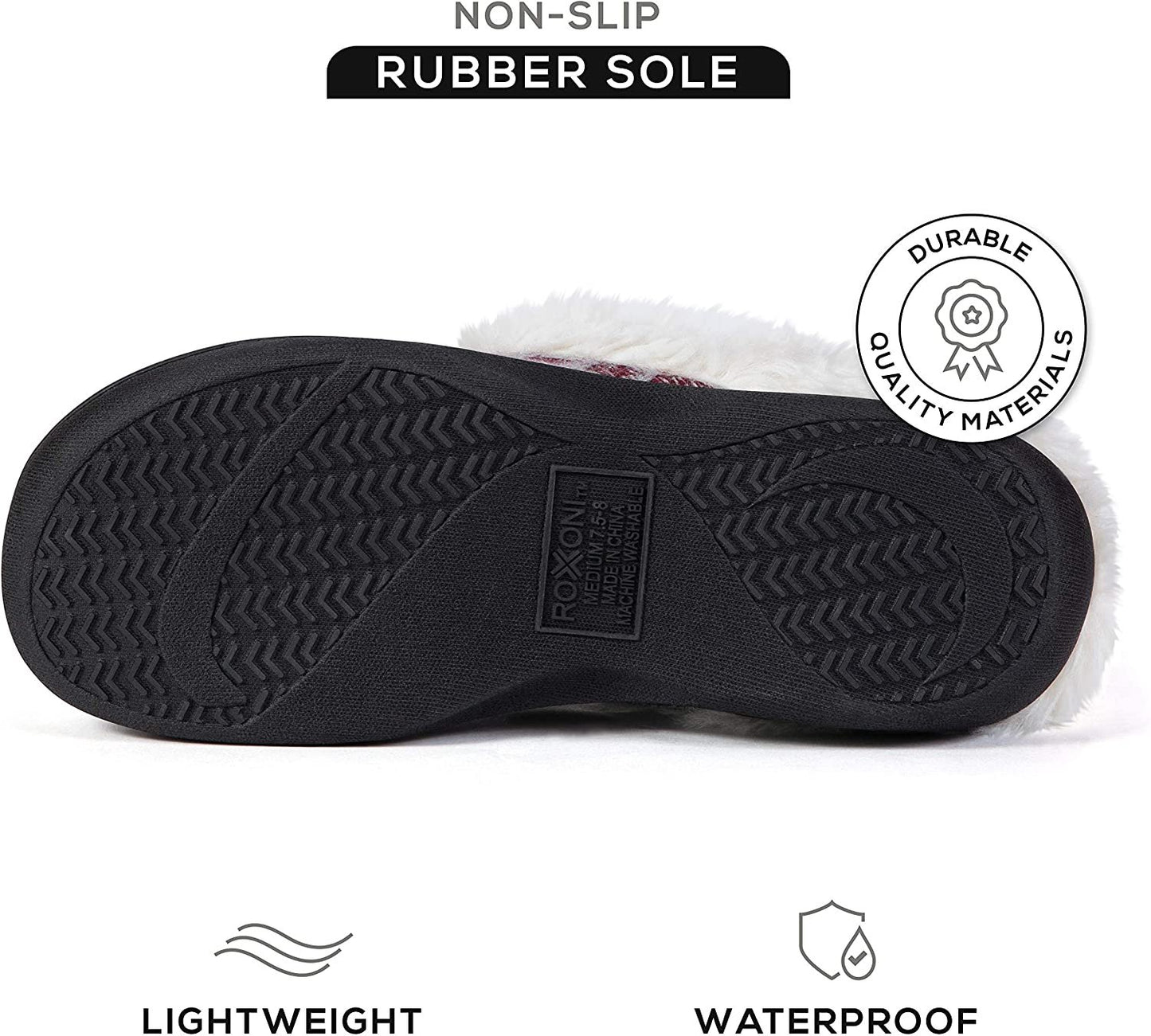 Roxoni Womenâ€™s Cozy Memory Foam Slippers, Fuzzy Warm Faux Fur, Indoor Outdoor Rubber Sole