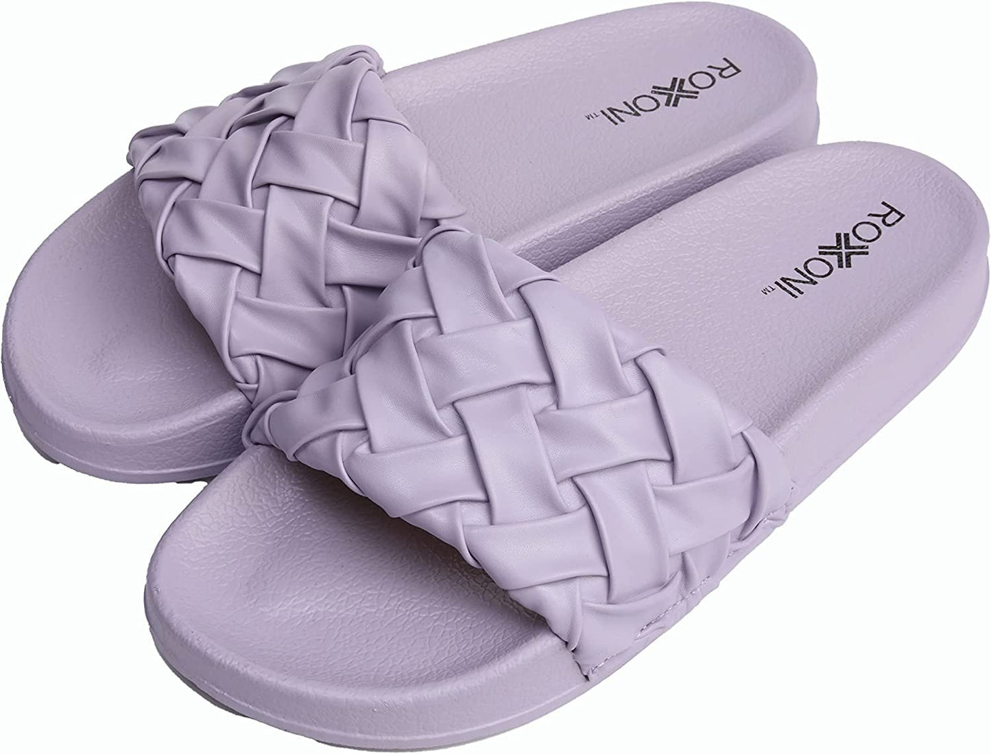 Roxoni Faux Leather Slides – Trendy Slides for Women – Superior Comfort & Unmatched Luxury – Stylish Braided Strap Pattern – Durable Faux Leather – Classic Colors Beige