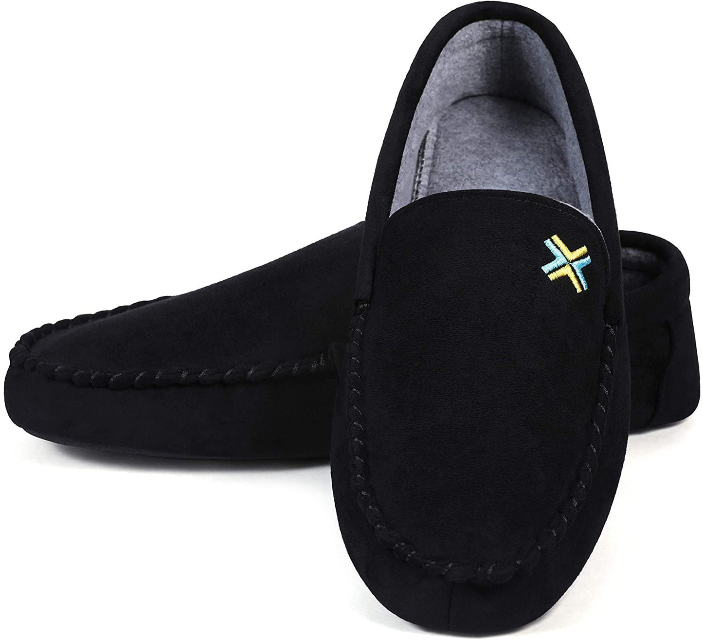 Roxoni Mens Slippers, Suede Moccasin Slipper with Memory Foam